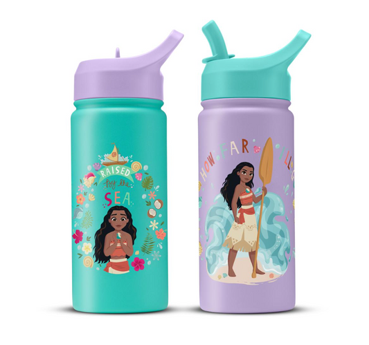 JoyJolt Botellas de Agua para Niños – Moana – Pack 2 (16 oz / 473 mL)